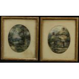 English School (19th century) A pair, Country Cottage and an Abbey Ruins ovals, watercolour, 24cm