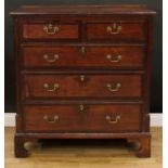 A George III mahogany crossbanded oak chest, rectangular top with moulded edge above two short and