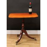 A Regency rosewood crossbanded mahogany wine table, rounded rectangular tilting top, turned