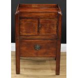 A George III mahogany tray top night table, rectangular gallery top with pierced carry handles above