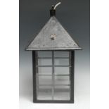 A copper porch lantern, leaded panes, 42cm high, 24cm wide