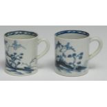 A Worcester Cannonball pattern coffee can, painted in underglaze blue with islands with trees, house