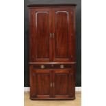 A 19th century mahogany floor-standing corner cabinet, moulded cornice above a pair of raised and