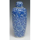 A Chinse porcelain slender ovoid vase and cover, well-painted with meandering flowers and leafy