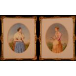 Italian School (late 19th century) A pair, portraits ovals of beautiful girls in traditional dress
