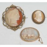 A 19th century gold coloured metal mounted shell cameo brooch, carved in the Grand Tour taste with