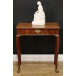 A 19th century mahogany side table, rectangular hinged top outlined with boxwood stringing, above