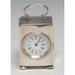 A Victorian silver carriage timepiece, 3.5cm enamel clock dial inscribed with Roman numerals,