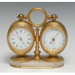 A fine country house desk or mantle ormolu and onyx time piece barometer, the 5.5cm circular