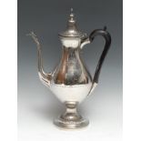 A Portuguese silver half-fluted baluster coffee pot, lofty bell shaped cover with knop finial,