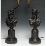 French School (19th century), a pair of dark-patinated bronze busts, of the Apollo Belvedere and