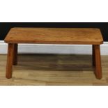 Mouseman and the Yorkshire Critters - an oak stool or coffee table, adzed canted rectangular top