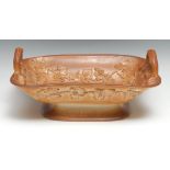 A Chesterfield salt glazed stoneware two handled rectangular basket, in relief with fruiting vine,