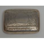 A late Victorian/Edwardian silver rounded rectangular snuff box, engraved with scrolling foliage,