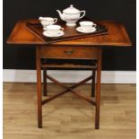 An Arts & Crafts period oak tête-à-tête Pembroke table, rectangular top with fall leaves above a