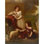 William Underhill (fl.1847-1870) Children with a Lamb signed, dated 47, oil on canvas, 90cm x 70.5cm
