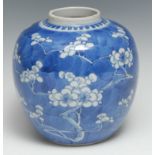 A Chinese ovoid ginger jar, painted with blossoming prunus on a ground of cracked ice, 13.5cm