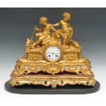 A large French gilt metal figural clock, Allegorical of Water, the 8cm diam dial with black Roman