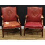 A pair of 19th century mahogany Gainsborough armchairs, serpentine backs, downswept reeded arms,