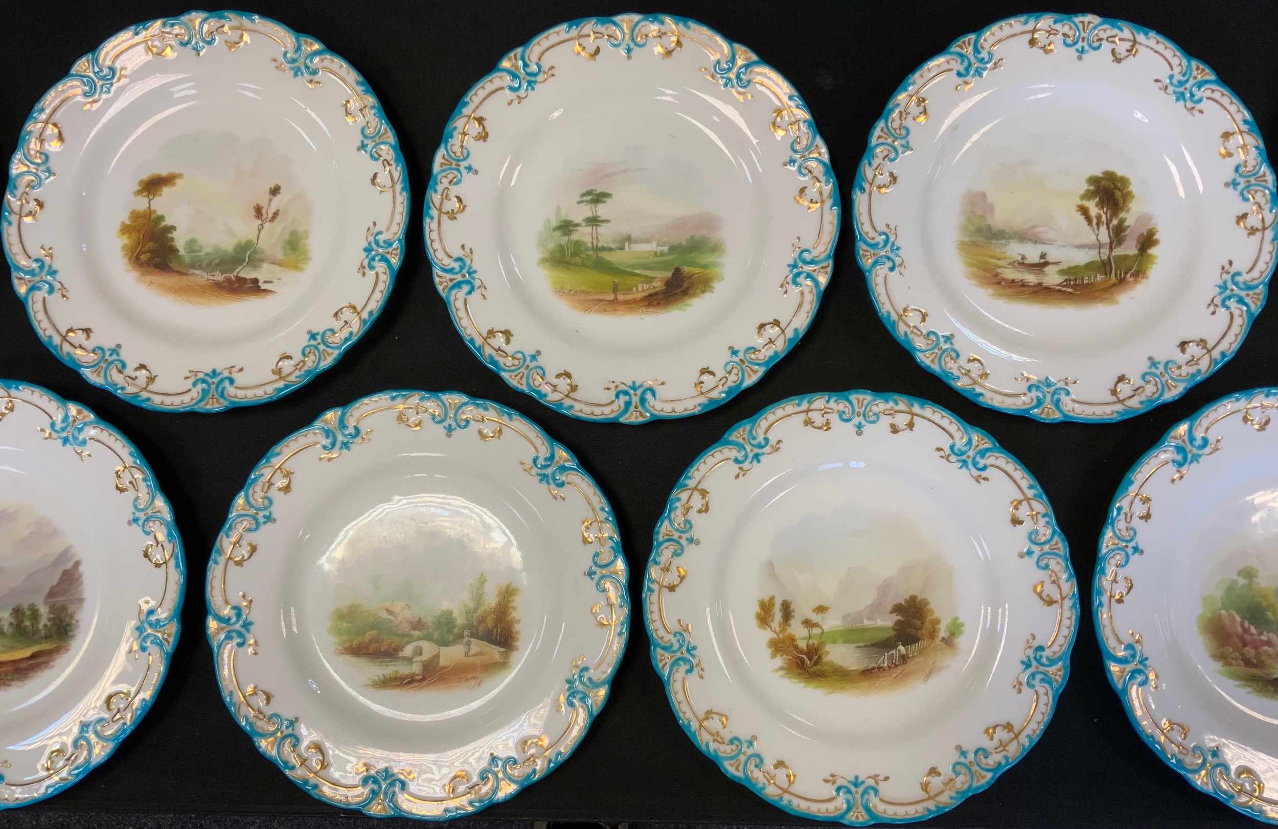 A late 19th century Minton dessert service, comprising four low circular comports, low oval comport, - Image 3 of 3