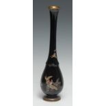 A fine Japanese Cloisonné ovoid bottle vase, tall inverted neck and circular foot geometrically