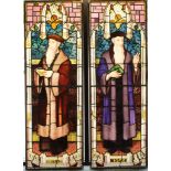 Andrew Stoddart (1876-1941) - an important pair of Arts & Crafts stained glass figural panels,