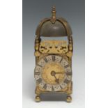 A 19th century brass lantern clock, of small proportions and 17th century design, 8.5cm dial