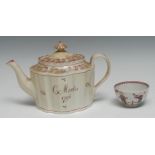 A Newhall commode shaped teapot and cover, decorated with the Famille Rose palette with floral