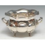 A Russian silver lobed circular sauce tureen, handles to sides, cabriole legs, 17.5cm wide, Moscow