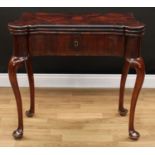 An early George III rosewood and parquetry 'double' card table, hipped rectangular top enclosing two