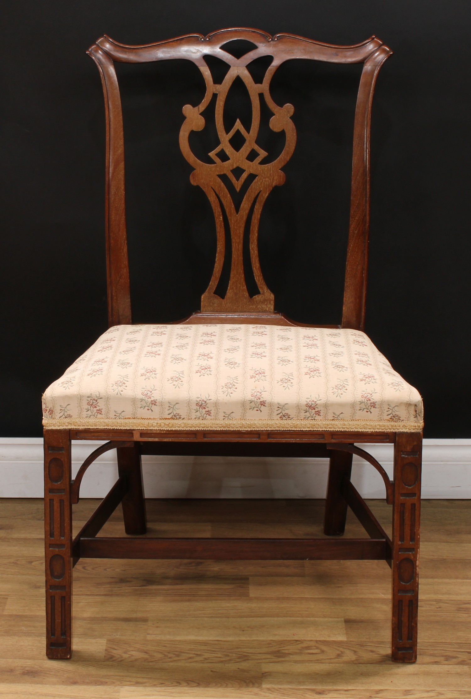 A set of four Chippendale Revival mahogany dining chairs, of broad proportions, each with a cupid' - Image 3 of 5