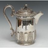 A Regency Old Sheffield Plate flagon, chased and applied with acanthus, scroll handle, 22.5cm