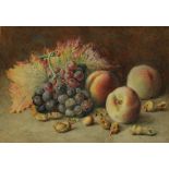 A. Holding (early 20th century) Still Life, Ripe Fruit and Autumnal Leaves signed, watercolour, 22cm