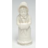 A rare Royal Worcester candlesnuffer, of Girl with Muff, 9.5cm high, brown mark, date code for 1892,