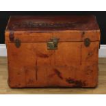 An early 20th century leather trunk, by Peal & Co Makers, 487 Oxford Street, London, carry handles