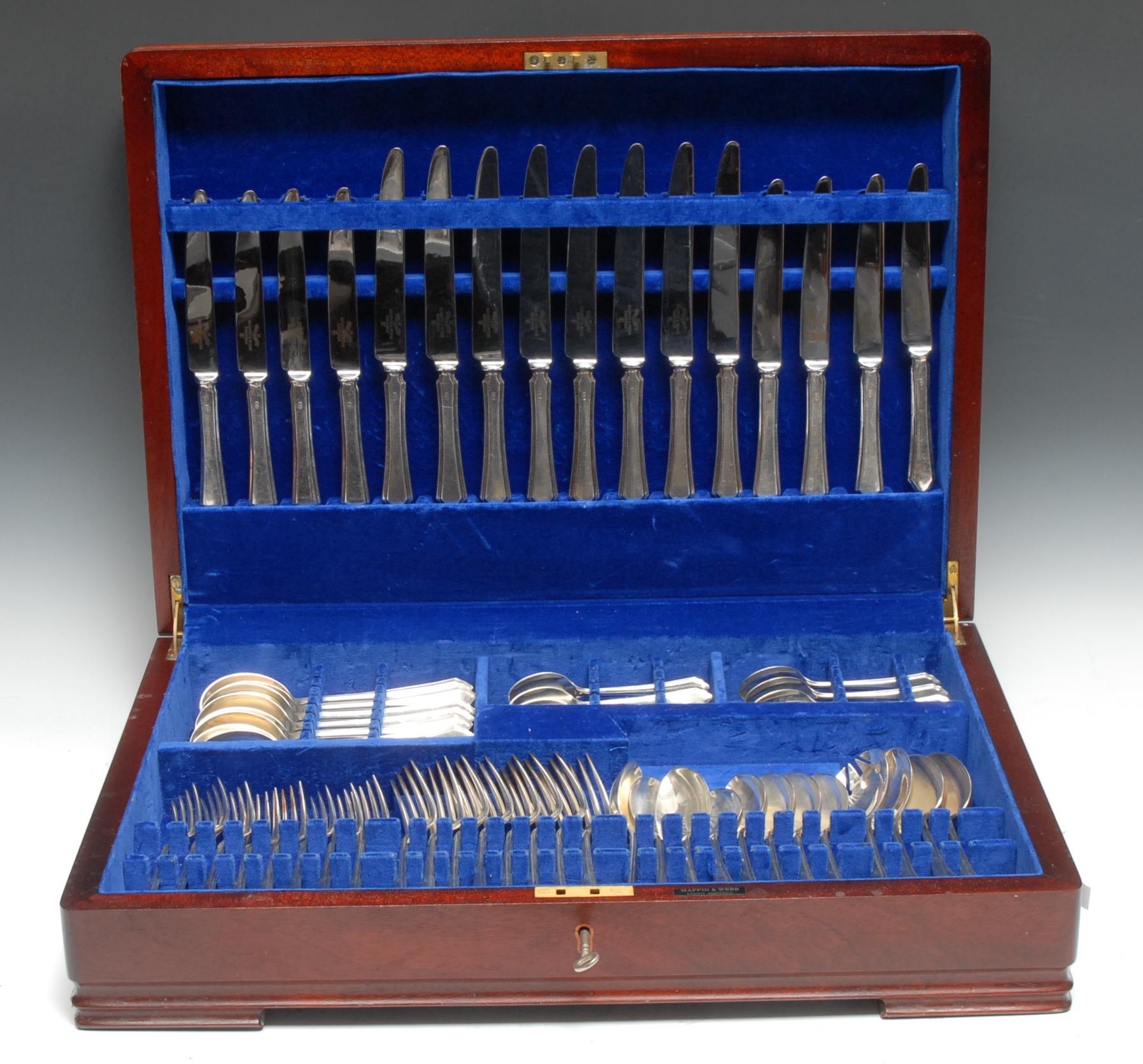 A silver Pembroke pattern canteen, for eight, comprising soup spoons, dinner knives and forks,