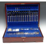 A silver Pembroke pattern canteen, for eight, comprising soup spoons, dinner knives and forks,