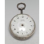 A George III silver pocket watch, for the Turkish market, 4.5cm enamel dial inscribed Isaac