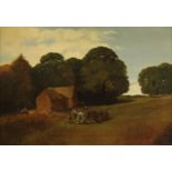 English School (early 20th century) A Farmhand's Rest oil on canvas, 38cm x 55cm