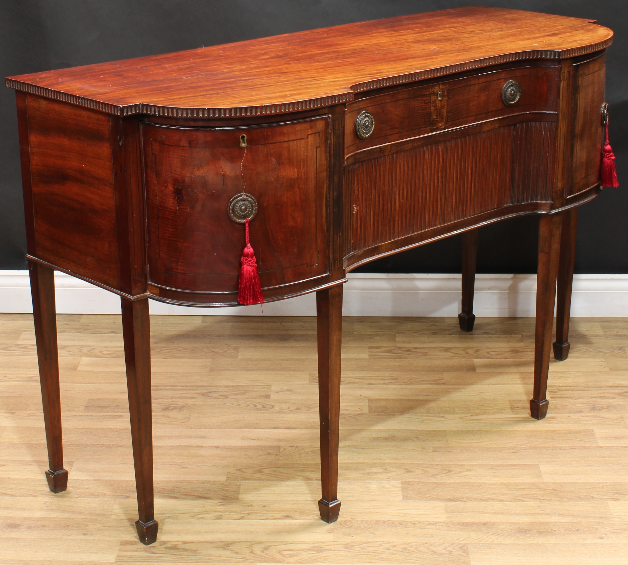 A 19th century mahogany inverted break-centre sideboard, slightly oversailing top with nulled edge - Image 4 of 7