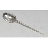 A George II silver mote spoon, pierced bowl, 13cm long, London c.1740