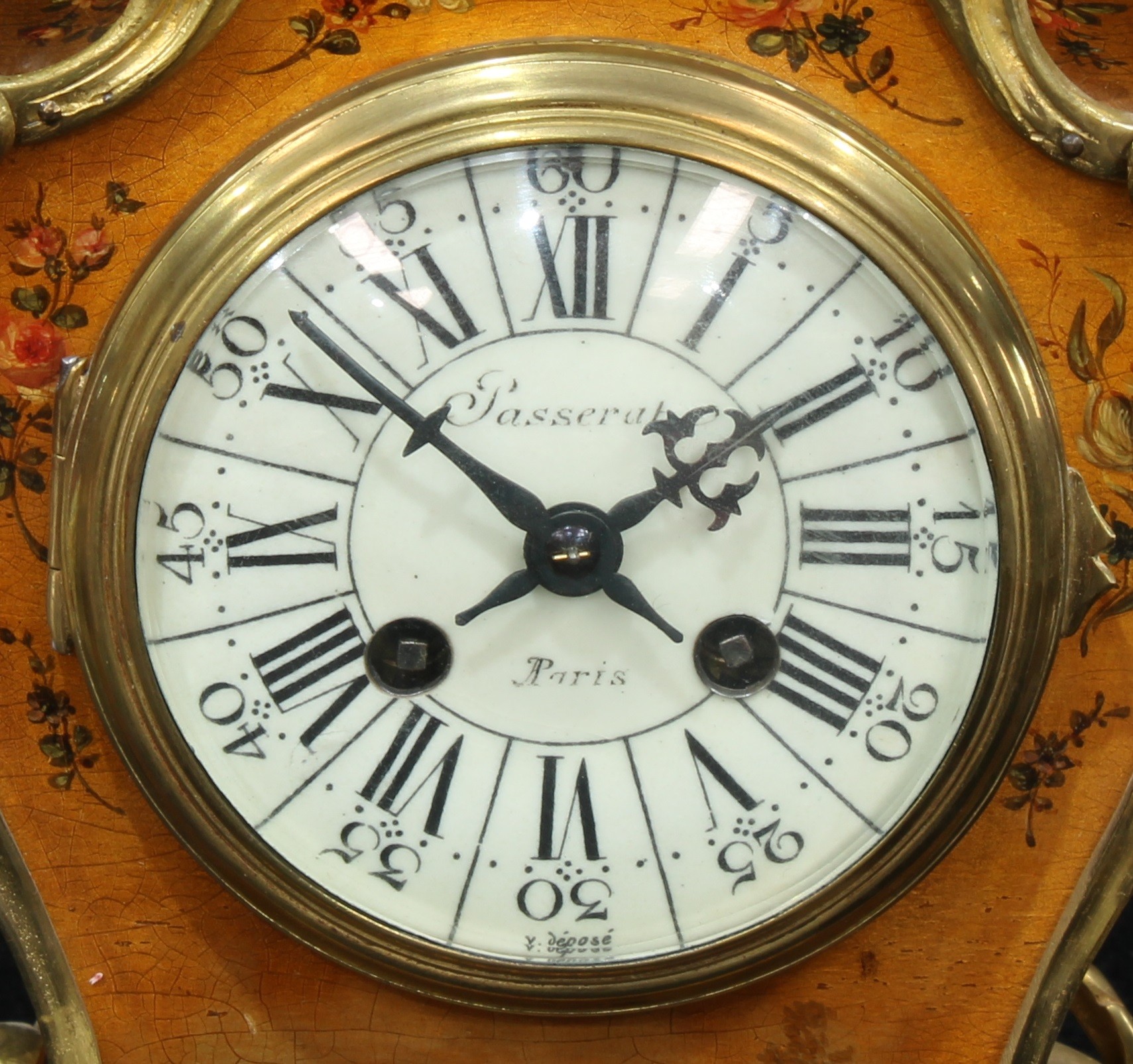 A Louis XV Revival gilt metal mounted Vernis Martin cartouche shaped mantel clock and bracket, - Image 2 of 3