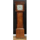 A George III mahogany crossbanded oak longcase clock, 31cm enamel dial inscribed W Whichcord,