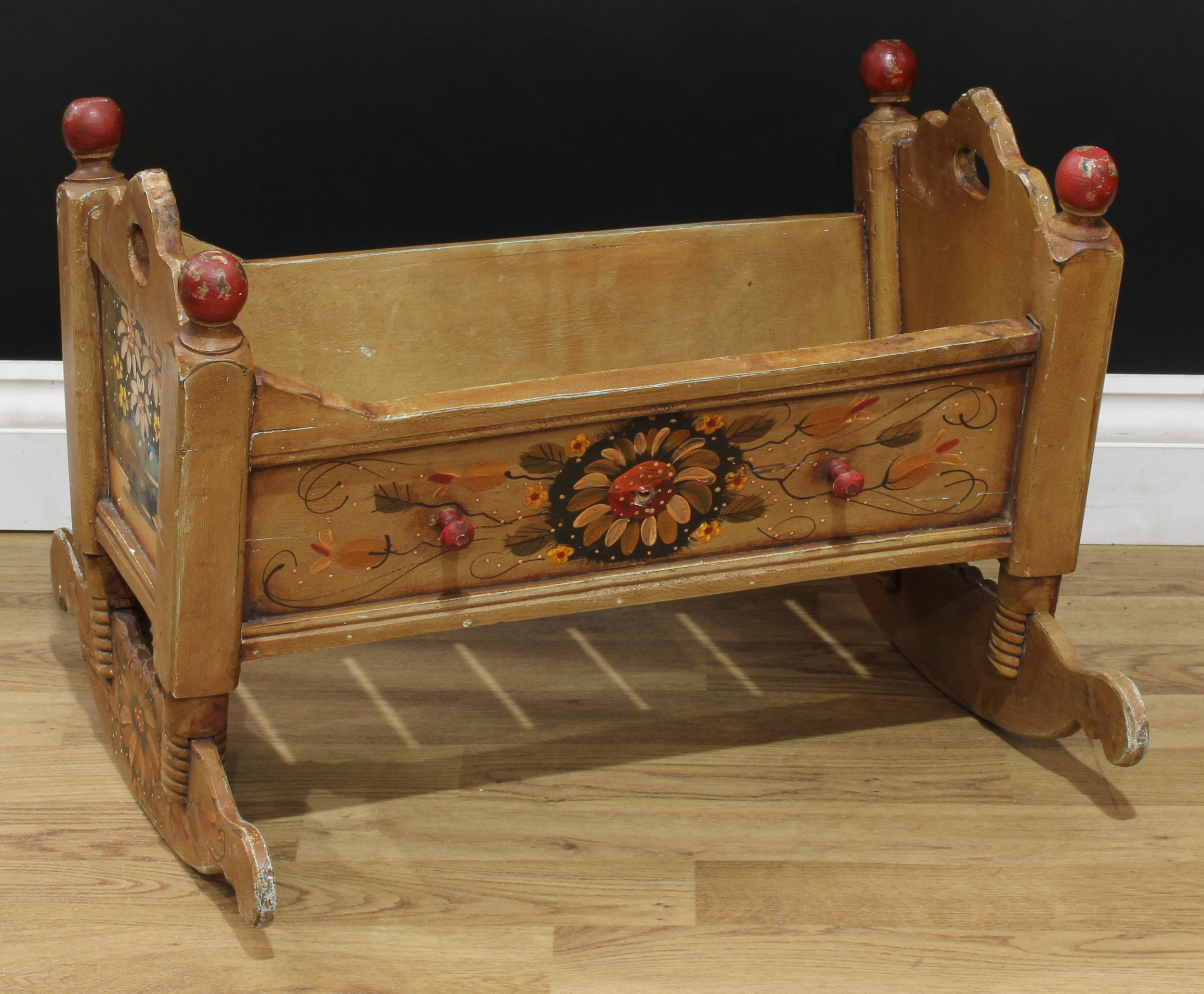 Miniature Furniture - an early-mid 20th century painted bench, possibly Scandinavian, painted with - Image 2 of 18