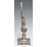 A South European silver novelty toothpick holder, as Napoleon Bonaparte standing upon a pedestal,