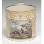 A Derby porter mug, painted by Richard Dodson, in polychrome enamels with an ornithological