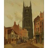 Edwin Steele (late 19th/early 20th century) Queen Street Derby Towards the Cathedral signed, oil