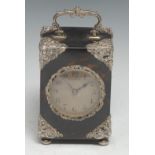 A Victorian silver mounted tortoiseshell carriage clock, 5.5cm silvered dial inscribed with Arabic