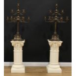 A pair of Neo-Classical style plaster statuary pedestals, cast as Corinthian columns, 80cm high,