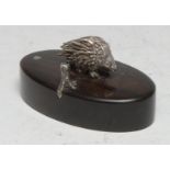 Patrick Mavros - a silver model of a porcupine, hardwood base, 6cm wide